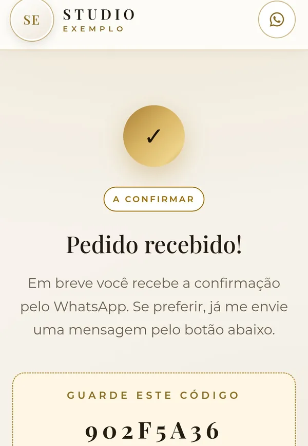 Tela do Agenda Studio: código do agendamento